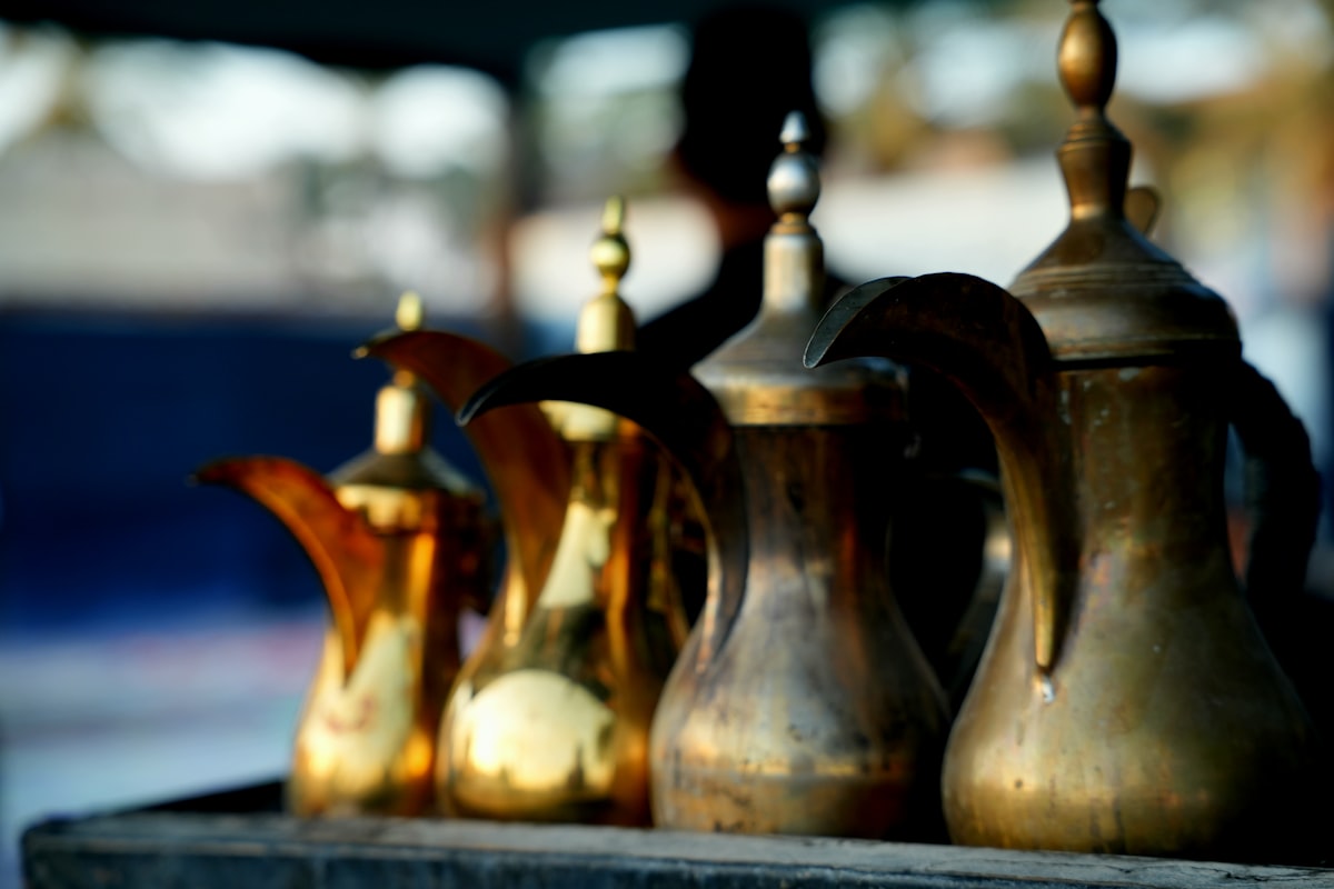 Brass dallah coffee pots, the symbol of Arabian hospitality